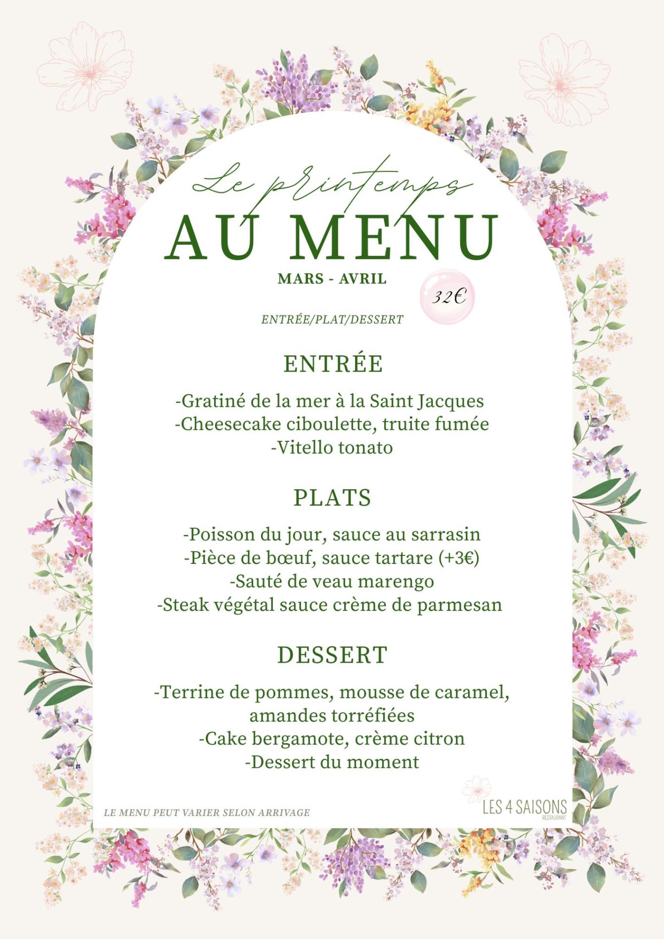 Menu Printemps (MARS-AVRIL)