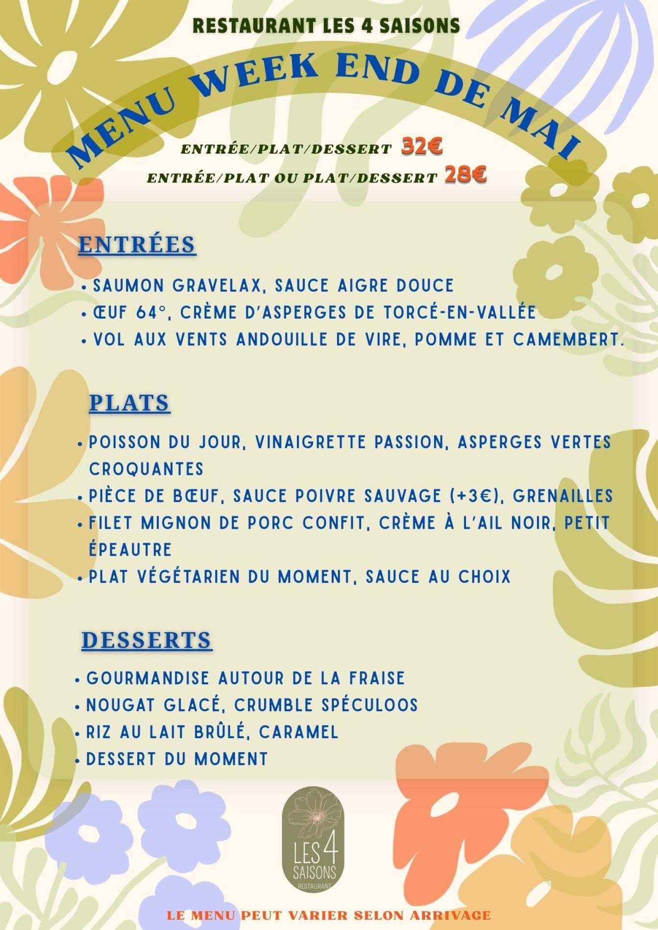 Menu Week end de Mai