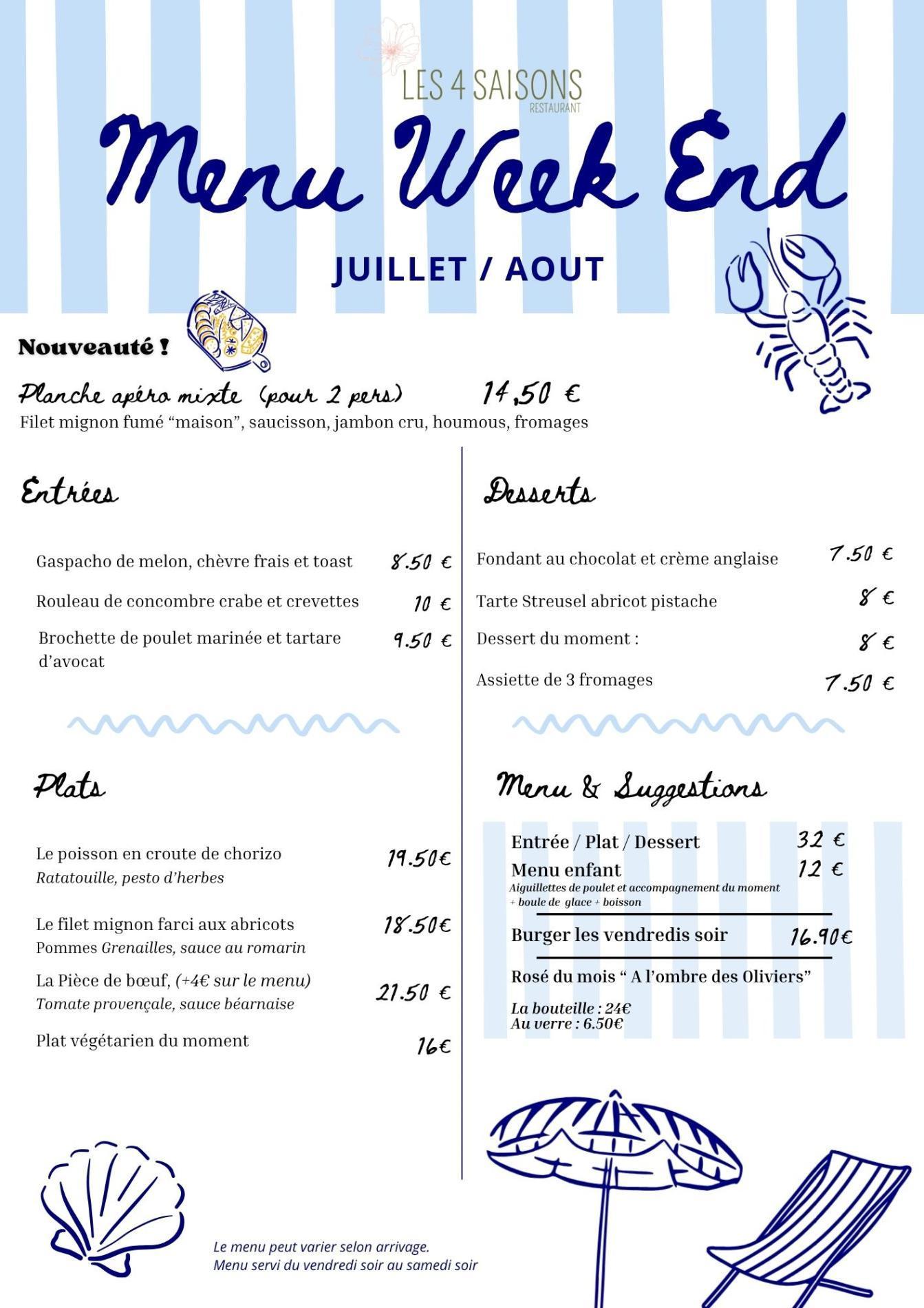 Menu WE Juillet/Aout