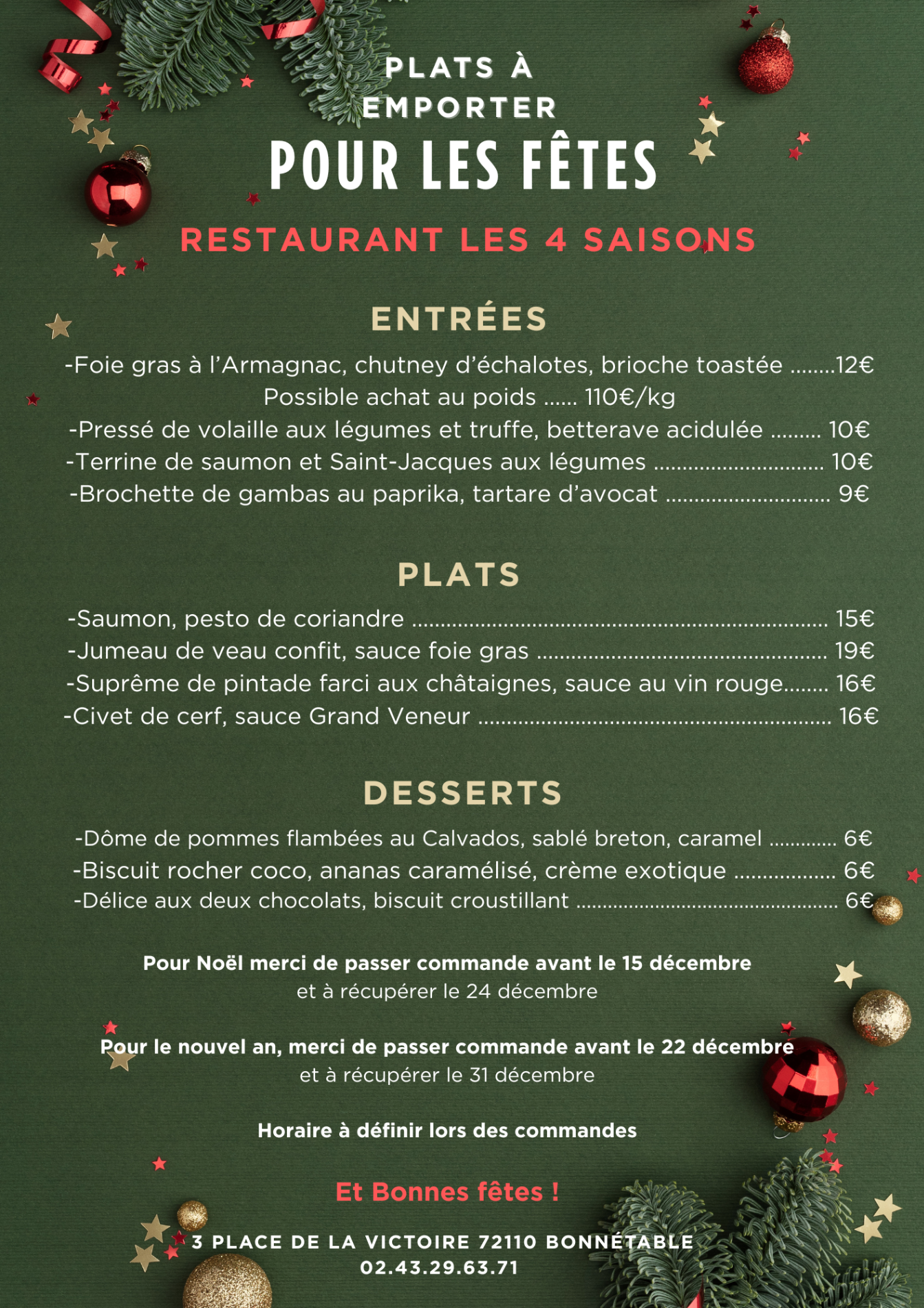 PLATS A EMPORTER POUR LES FÊTES