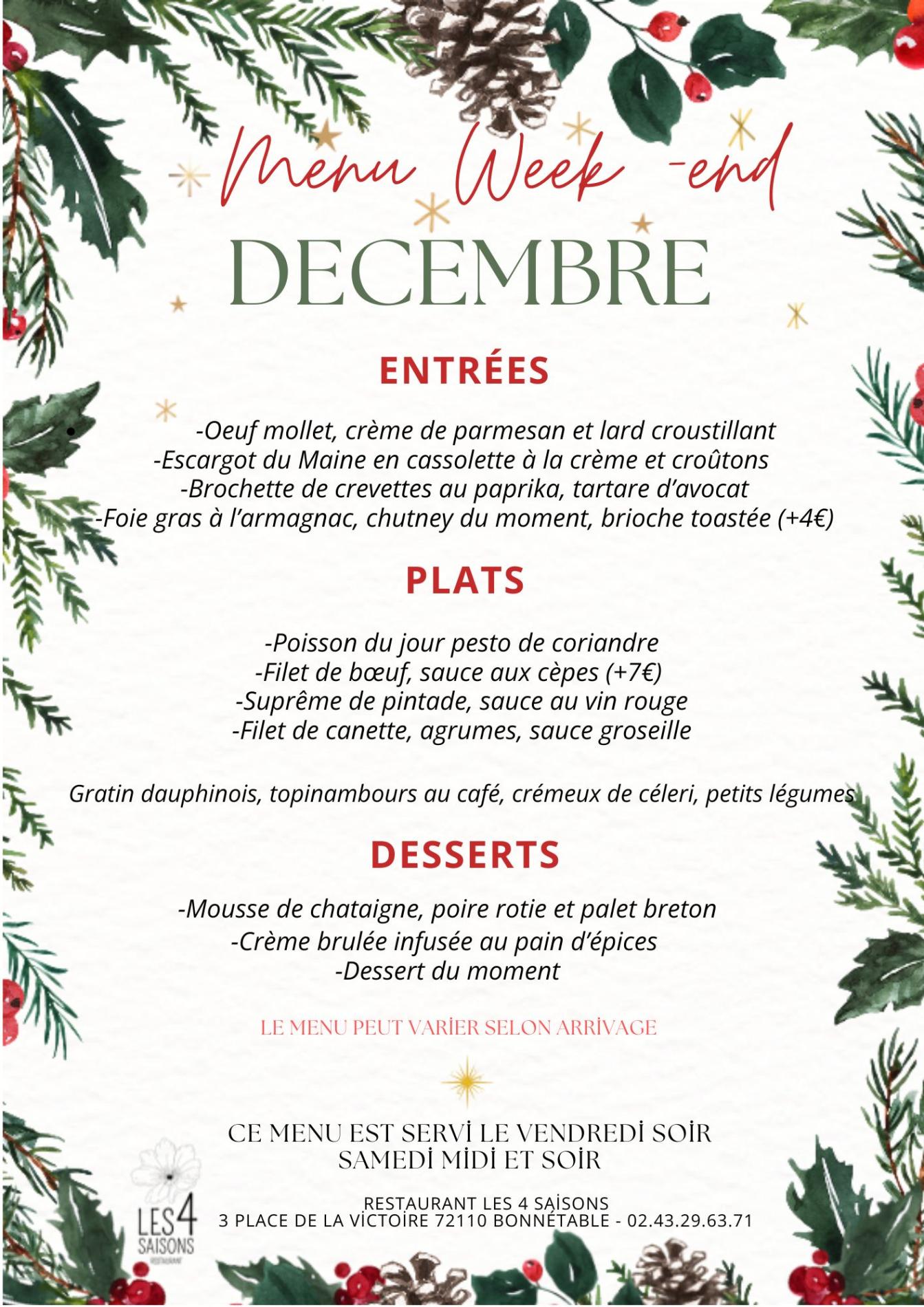 Menu WEEK END Décembre